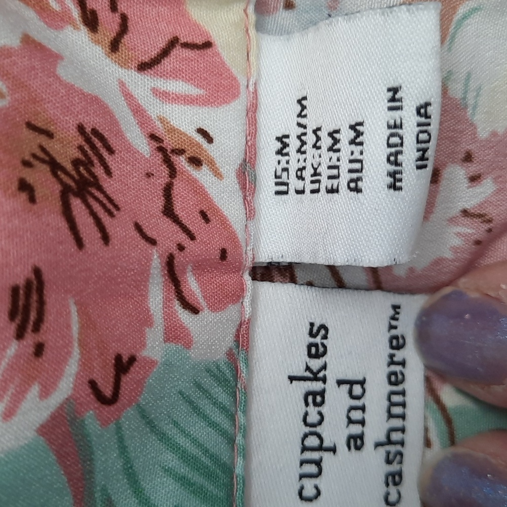 Cupcakes & Cashmere Pink Brown Blue Floral Print Shirt & Pants Sleepwear Size M - Picture 7 of 16
